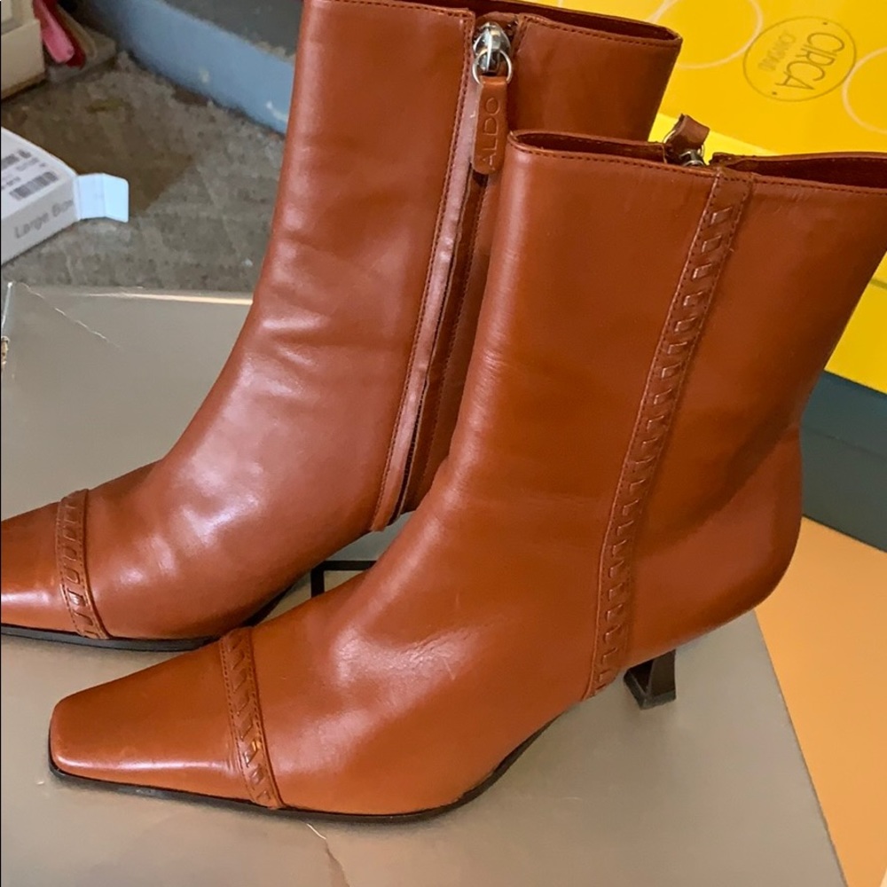 Aldo Cognac leather boots with stitching on side